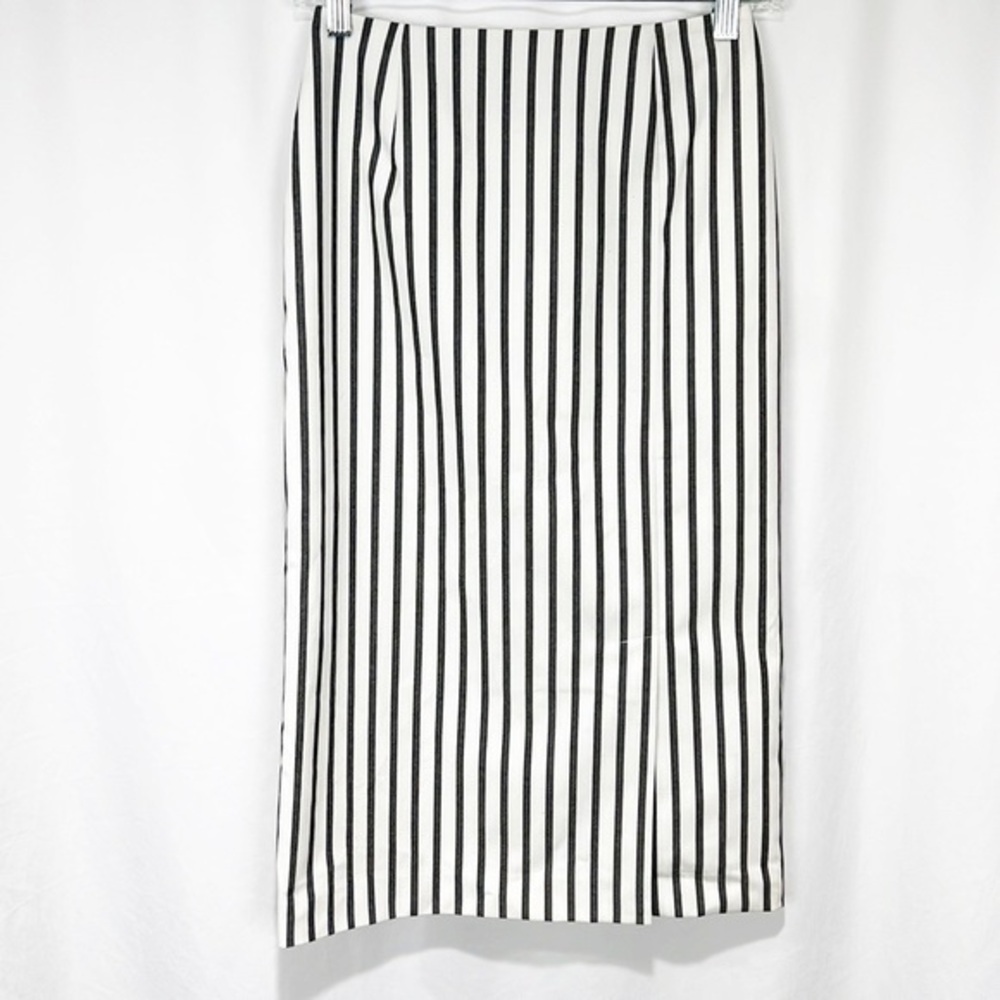 Te Chichi Black and White Pinstriped Pencil Skirt size Small Front Slit